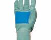 Bőrkesztyű zöld színmarha, kék tenyérfolt, szivacsbélés, méret: 9, 1 pár