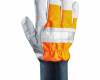 Bőrkesztyű, téli, szürke színmarha/narancs vászon, bélés, méret: 10, 1 pár