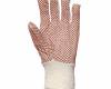 Kertészkesztyű, varrott fehér pamut, piros PVC pettyekkel, méret: 7, 12pár / csomag