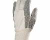 Kertészkesztyű, varrott fehér pamut, fekete PVC pettyekkel, méret: 9, KIFUTÓ termék 12pár / csomag