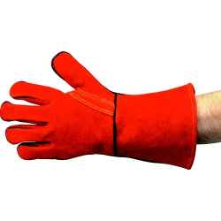 Piros hosszúszárú bélelt bőr védőkesztyű hüvelykujj megerősítéssel 10-es 10pár/csomag