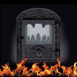 Kandalló ajtó matt fekete, hőálló üveggel, külső méret: 500 x 380mm, falazó méret: 275 x 340mm, BAROKK