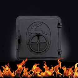 Cserépkályha tüzelőajtó matt fekete, huzatszabályzóval, külső méret: 255 x 255mm, falazó méret: 210 x 210mm, NIMRÓD