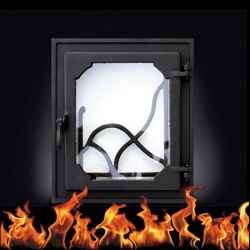 Kandalló ajtó matt fekete, hőálló üveggel, külső méret: 335 x 405mm, falazó méret: 270 x 330mm, RÁMA