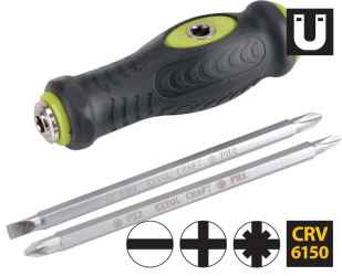 T-csavarhúzó markolat 2 db-os kétoldalú cserélhető 128mm C.V. szárral, mágneses EXTOL CRAFT