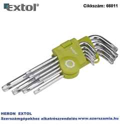 TORX kulcs készlet, Cr40. 9 db-os egyik vége lyukas T10,15,20,25,27,30,40,45,50, bliszteren