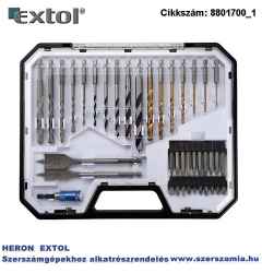 Fém-, fa- és betonfúró és bit készlet, 40 db-os HSS, HCS és CR.V., hatszög befogás, műanyag dobozban