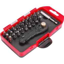 30 db-os bit készlet 1/4col-os racsnis hajtókarral, CrV 6150, műanyag tartóban EXTOL PREMIUM