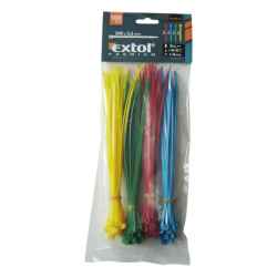 EXTOL PREMIUM 3,6 x 200mm, kábelkötegelő 4 színű piros, kék, sárga, zöld nylon, 100db/csomag