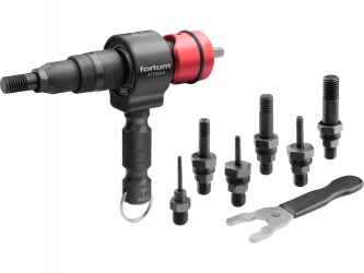 Adapter klt. fúrógéphez, POP-NUT szegecsanyákhoz, 6 db, M3-M4-M5-M6-M8-M10-M12, 8 mm (5/16col) hatszög befogás, FORTUM + AJÁNDÉK