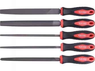 Fémreszelő klt., 5 db (lapos, félkerek, kerek, háromszög, négyszög), 200mm, T12 acél, vágat 2, finom, TPR gumis műa.