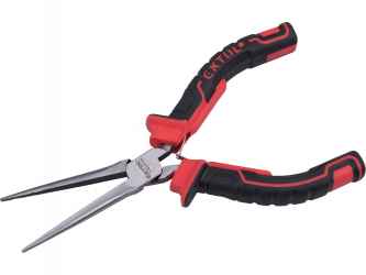 Hosszú csőrű fogó, mini, 150 mm, TÜV/GS, kétszínű műanyag nyél, rugós