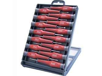 Órás csavarhúzó klt. 15db, két komponensű ergonomikus markolat, műanyag tartóban