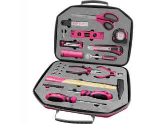 Szerszámkészlet, 47db, 1/4col, Extol Lady, rózsaszín, 8 dugófej (5-14mm), fogó, csavarhúzók, kalapács, BIT-ek, vízmérték + AJÁNDÉK