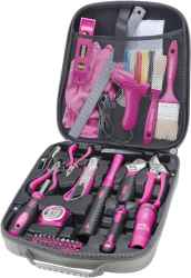 Szerszámkészlet, 68db, Extol Lady, rózsaszín, fogó, csavarhúzók, kalapács, BIT-ek, melegragasztó pisztoly, LED-lámpa + AJÁNDÉK