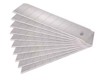 Tartalék pengék tapétavágó késhez, 10 db, 25×126×0,7 mm, törhető, SK4 acél, HRC >64, tripla vágóél