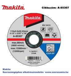 Vágókorong ACÉL 115x2,5 mm T2 MAKITA (MK-A-85307)