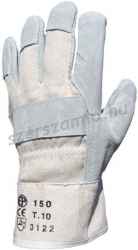 Bőrkesztyű, szürke marhahasíték/fehér vászon kézhát, méret: 10, 12pár / csomag