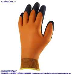 Latex végig mártott narancs/fekete védőkesztyű, méret: 7, 1 pár
