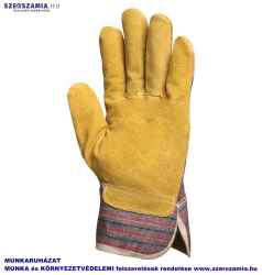 Bőrkesztyű, sárga sertéshasíték/csíkos vászon,tenyérbélés, méret: 10, 12pár / csomag