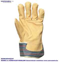 Bőrkesztyű, sárga színsertés/csíkos vászon kézhát, méret: 10, 12pár / csomag