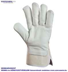 Bőrkesztyű, szürke színmarha/fehér vászon kézhát, méret: 10, 12pár / csomag