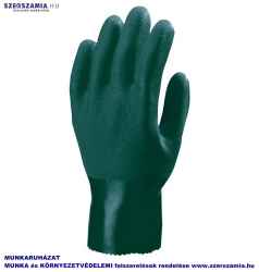 Mártott Polimer kesztyű, zöld, vegyszerálló, 27cm, méret: 8, 10pár / csomag