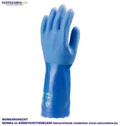 Mártott PVC kesztyű, kék, méret: érdes, sav/lúg/olajálló, 34cm, méret: 9, 1 pár