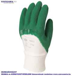 Mártott zöld krepp Latex kesztyű, erős, érdes, szellőző kézhát, méret: 7, 12pár / csomag