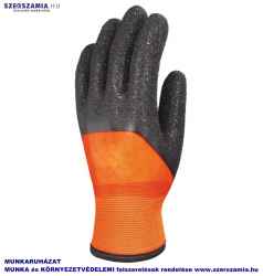 Mártott téli fekete/narancs érdes PVC kesztyű, mandzsetta, méret: 9, KIFUTÓ termék 1 pár