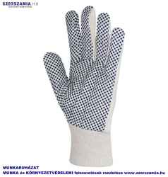 Kertészkesztyű, varrott fehér pamut, fekete PVC pettyekkel, méret: 9, KIFUTÓ termék 12pár / csomag