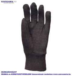 Pamutkesztyű, barna, varrott, bolyhos belső, mandzsetta, méret: 10, 10pár / csomag