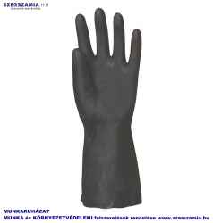 NEOPRÉN fekete vegyszerálló kesztyű, 32cm/0,7mm, érdes, méret: 7, 10pár / csomag
