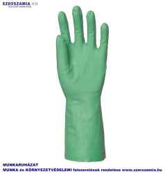 Mártott zöld Nitril kesztyű, vegyszerálló, 33cm/0,46mm, méret: 7, 10pár / csomag