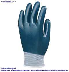 Szerelőkesztyű, tenyérenpluszkézháton kék Nitrillel mártva, méret: 7, 1 pár