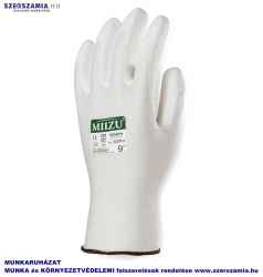 MIIZU Szerelőkesztyű, fehér, tenyéren PU mártott, méret: 7, KIFUTÓ termék 12pár / csomag