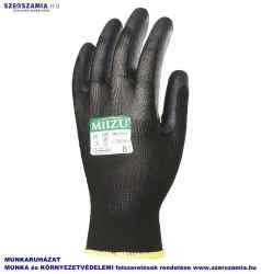 MIIZU Szerelőkesztyű, fekete, tenyéren PU mártott, méret: 7, KIFUTÓ termék 12pár / csomag