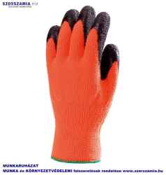 Szerelőkesztyű, téli, narancs, érdes fekete Latex tenyér, méret: 8, 1 pár