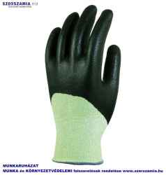Szerelőkesztyű, vágásbiztos zöld HPPE, 3/4-ig fekete PU/Nitril, méret: 8, 1 pár