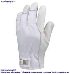 Bőrkesztyű, szürke színsertés/fehér vászon kézhát, méret: 9, KIFUTÓ termék 12pár / csomag