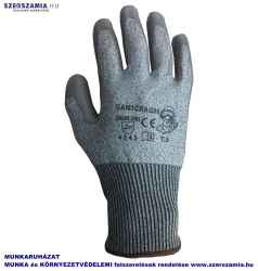 Szerelőkesztyű, vágásbiztos HPPE, szürke PU tenyérrel, méret: 8, 1 pár