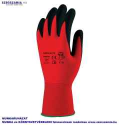 Mártott fekete Latex kesztyű, piros textil kézháttal, méret: 8, 1 pár