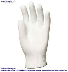 Kötött, rugalmas fehér poliamid kesztyű, pamut belső, méret: 9, 10pár / csomag