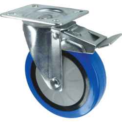 Kis-és közép teljesítményű gumiabroncsos kerék, bolygó típusú felső tányérral és fékkel, kék 75mm