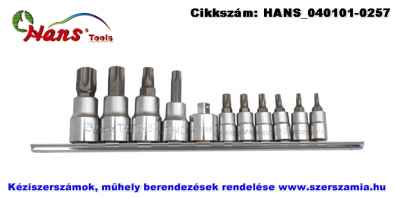 HANS 1/4 col plusz 3/8 col furatos TORX bit-dugókulcsfej készlet 11 részes TH10-TH60 56025-11