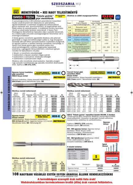 Egyenes hornyú fekete gyűrűs menetfúró hosszú sorozat M8 x 1.25 6mm 6 x 180mm HSS-E DIN13 form B