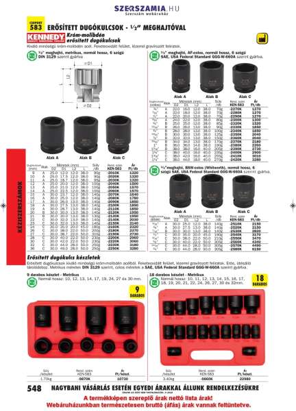 Erősített dugókulcs 1/2col meghajtóval 15mm Erősített dugókulcs 1/2col meghajtóval 15mm