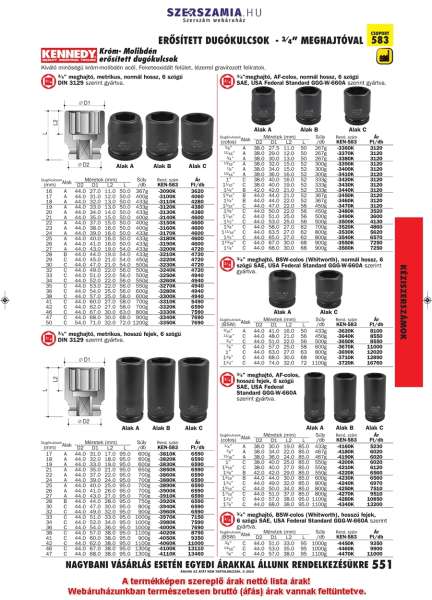 Erősített dugókulcs 3/4col meghajtóval 41mm Erősített dugókulcs 3/4col meghajtóval 41mm