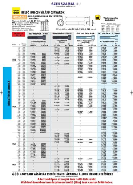 Hengeres fejű belső kulcsnyílású, tövigmenetes, natúr, csavar M12 x 40 (12.9.) DIN912 50db/doboz Hengeres fejű belső kulcsnyílású, tövigmenetes, natúr, csavar M12 x 40 (12.9.) DIN912 50db/doboz
