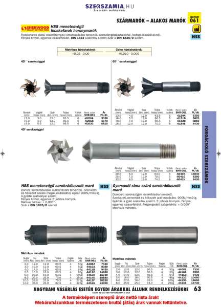 Sarokrádiuszoló maró, menetesszárú HSS sugár 6 mm, fej átmérő 22 mm Sarokrádiuszoló maró, menetesszárú HSS sugár 6 mm, fej átmérő 22 mm